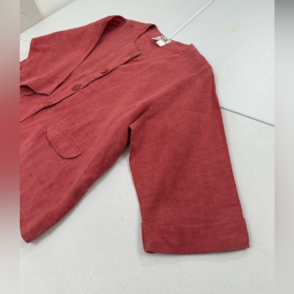 FLAX Linen Boxy Button Shirt Jacket Lagenlook Layering Essential Cottage Med - Picture 7 of 9